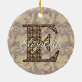 Monogramm Anfangsbuchstabe E Vintage-Blumenmuster Keramik Ornament (Hinten)