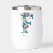 Monogramm Anfangsbuchstabe F Blau Floral Aquarell