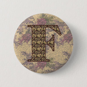 Monogramm Anfangsbuchstabe F Elegant Vintage Blume Button