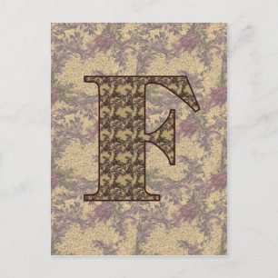 Monogramm Anfangsbuchstabe F Elegant Vintage Blume Postkarte