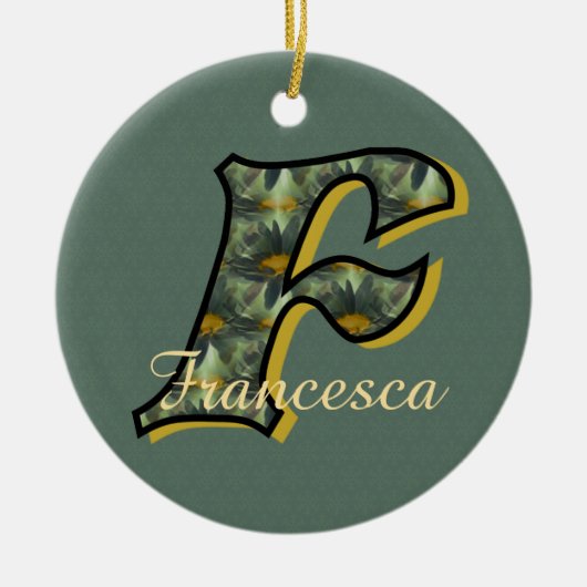 Monogramm Anfangsbuchstabe F Gänseblümchen Floral  Keramik Ornament (Vorne)