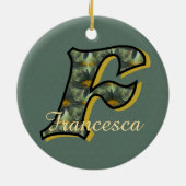 Monogramm Anfangsbuchstabe F Gänseblümchen Floral  Keramik Ornament (Hinten)