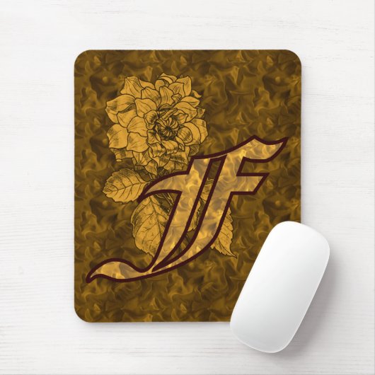 Monogramm Anfangsbuchstabe F Gold Pfingstrose Mousepad (Mit Mouse)