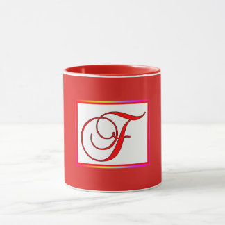 Monogramm Anfangsbuchstabe F Rot innen Rot außen Tasse