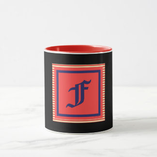 Monogramm Anfangsbuchstabe F Rot Innen Schwarz Auß Tasse