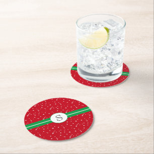 Monogramm Anfangsbuchstabe, Feiertags Rot Grün, We Runder Pappuntersetzer