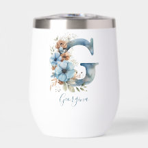Monogramm Anfangsbuchstabe G Blau Floral Aquarell