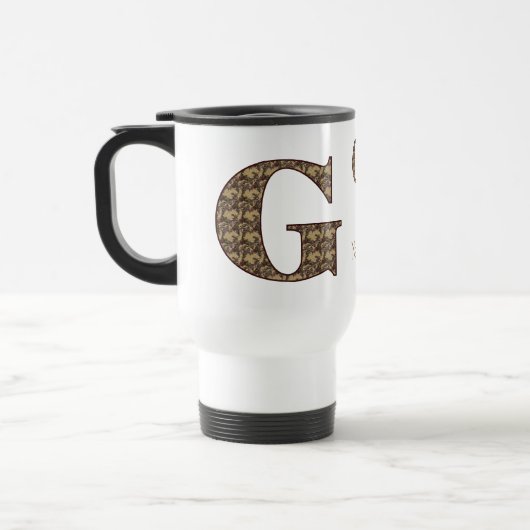Monogramm Anfangsbuchstabe G Vintage-Blumenmuster Reisebecher (Links)
