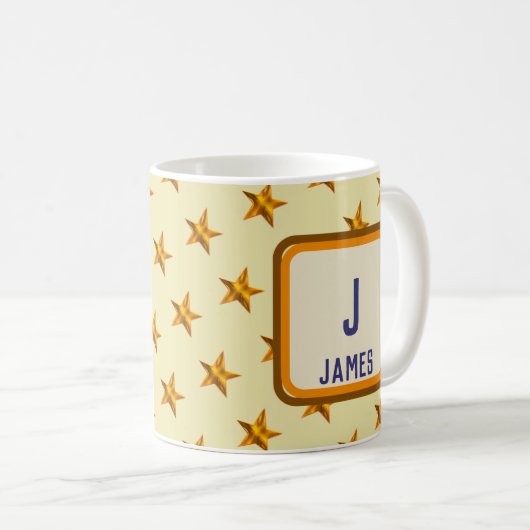 Monogramm Anfangsbuchstabe Gold Star Vorname Kaffeetasse (VorderseiteRechts)