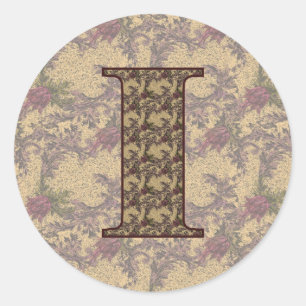 Monogramm Anfangsbuchstabe I Elegantes Vintage-Blu Runder Aufkleber