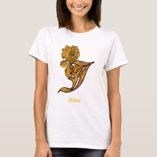Monogramm Anfangsbuchstabe J Gold-Pfingstrose Pers T-Shirt
