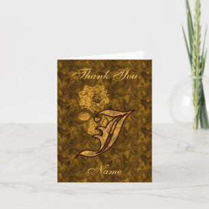 Monogramm Anfangsbuchstabe J Gold Satin Pfingstros Dankeskarte