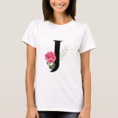Monogramm Anfangsbuchstabe J in Schwarz mit rosa R T-Shirt (Vorderseite)