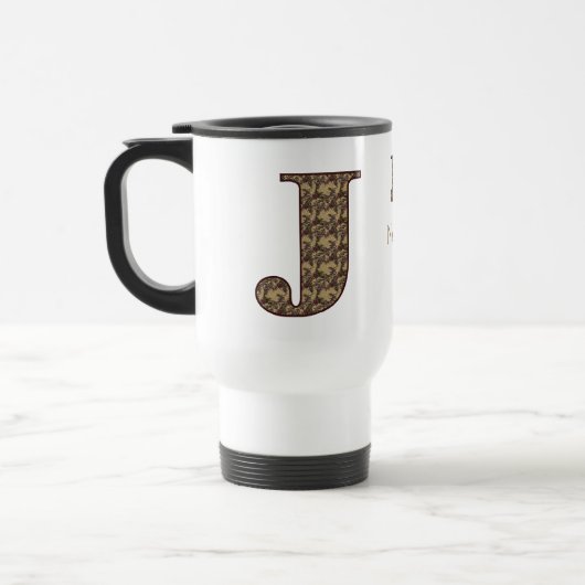 Monogramm Anfangsbuchstabe J Vintage-Blumenmuster Reisebecher (Links)