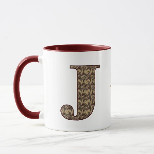 Monogramm Anfangsbuchstabe J Vintage-Blumenmuster Tasse (Links)