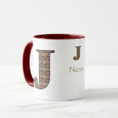 Monogramm Anfangsbuchstabe J Vintage-Blumenmuster Tasse (Vorderseite Links)