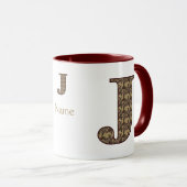 Monogramm Anfangsbuchstabe J Vintage-Blumenmuster Tasse (VorderseiteRechts)