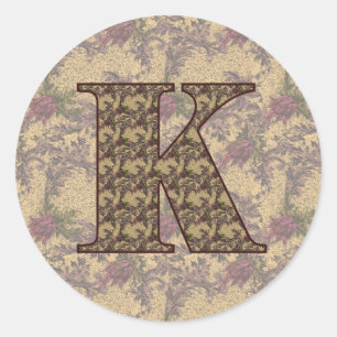 Monogramm Anfangsbuchstabe K Elegantes Vintage-Blu Runder Aufkleber
