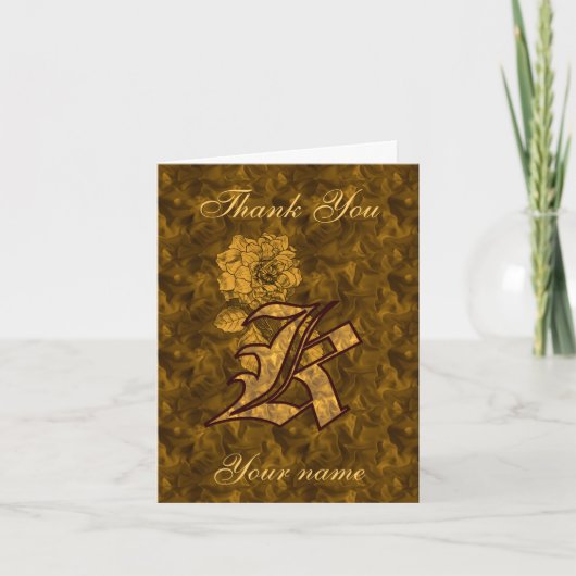 Monogramm Anfangsbuchstabe K Gold Satin Pfingstros Dankeskarte (Vorderseite)