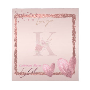 Monogramm Anfangsbuchstabe K Hübsches Rosen-Gold N Notizblock