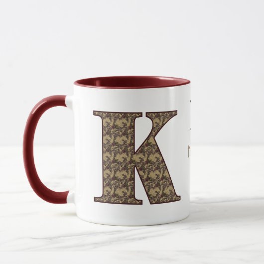 Monogramm Anfangsbuchstabe K Vintage-Blumenmuster Tasse (Links)