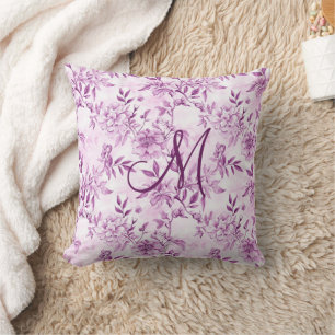 Monogramm-Anfangsbuchstabe Lila Toile Chinoiserie  Kissen