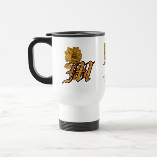 Monogramm Anfangsbuchstabe M Elegantes Gold Pfings Reisebecher (Links)
