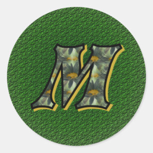Monogramm Anfangsbuchstabe M Gänseblümchen Blumen Runder Aufkleber