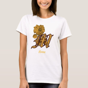 Monogramm Anfangsbuchstabe M Gold-Pfingstrose Pers T-Shirt