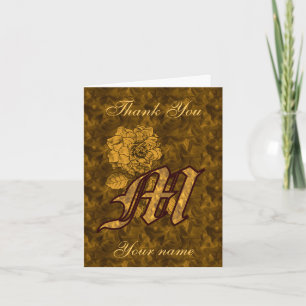 Monogramm Anfangsbuchstabe M Gold Satin Pfingstros Dankeskarte