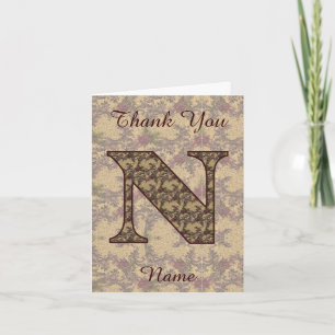 Monogramm Anfangsbuchstabe N Elegant Vintage Blume Dankeskarte