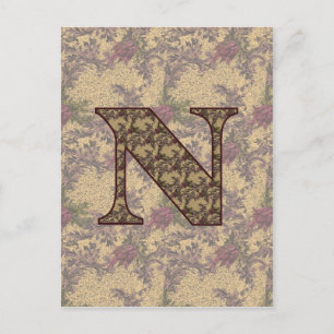 Monogramm Anfangsbuchstabe N Elegant Vintage Blume Postkarte
