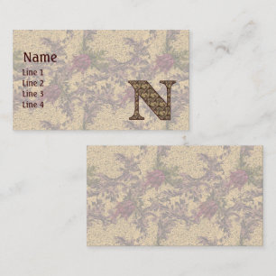 Monogramm Anfangsbuchstabe N Elegant Vintage Blume Visitenkarte