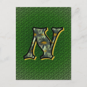 Monogramm Anfangsbuchstabe N Gänseblümchen Florale Postkarte