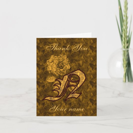 Monogramm Anfangsbuchstabe N Gold Satin Pfingstros Dankeskarte (Vorderseite)