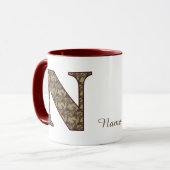 Monogramm Anfangsbuchstabe N Vintage-Blumenmuster Tasse (Vorderseite Links)
