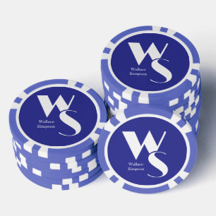 Monogramm Anfangsbuchstabe Name Blau Weiß Tischspi Pokerchips