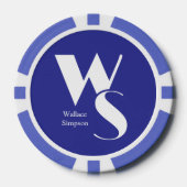 Monogramm Anfangsbuchstabe Name Blau Weiß Tischspi Pokerchips (Vorderseite)