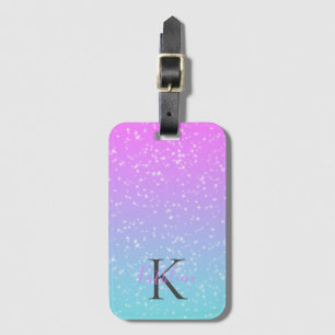 Monogramm Anfangsbuchstabe Name Pink Blau Glitzer  Gepäckanhänger