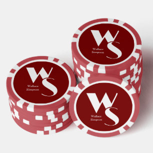 Monogramm Anfangsbuchstabe Name Rot und Weiß Spiel Pokerchips