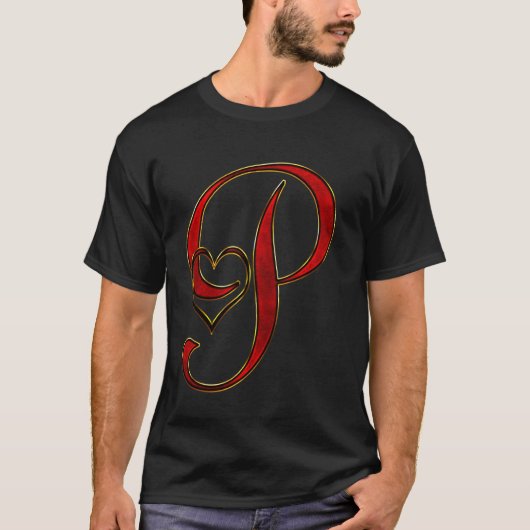 Monogramm Anfangsbuchstabe P Rotes Herz T-Shirt (Vorderseite)