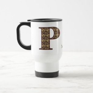Monogramm Anfangsbuchstabe P Vintage-Blumenmuster  Reisebecher