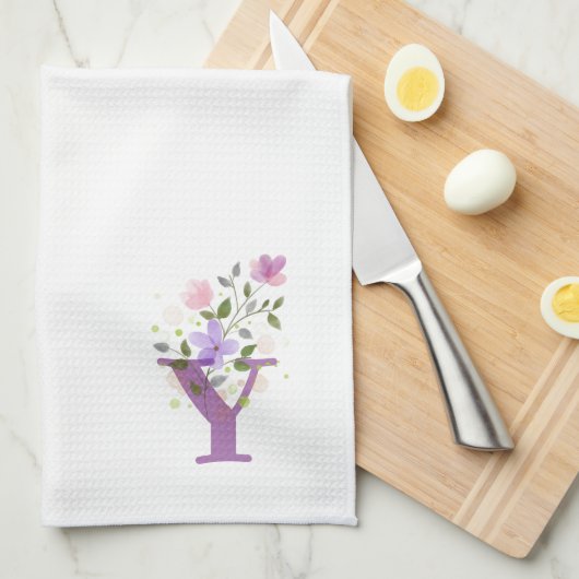 Monogramm Anfangsbuchstabe plus florales Design Geschirrtuch (Viertel Falte)