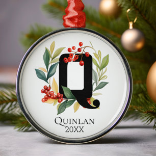 Monogramm Anfangsbuchstabe Q Beerenkranz Weihnacht Ornament Aus Metall