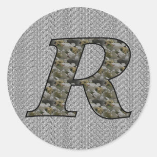 Monogramm Anfangsbuchstabe R Hortensienblüten Runder Aufkleber