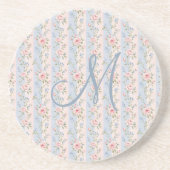 Monogramm Anfangsbuchstabe Rosa Blau Gestreifte Bl Getränkeuntersetzer (Vorne)