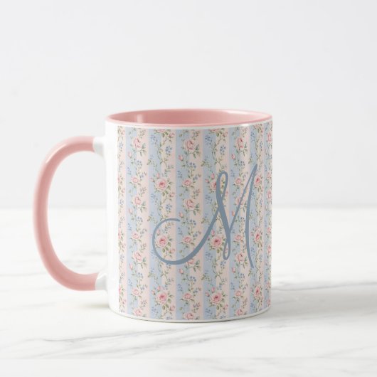 Monogramm Anfangsbuchstabe Rosa Blau Gestreifte Bl Tasse (Links)