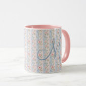 Monogramm Anfangsbuchstabe Rosa Blau Gestreifte Bl Tasse (VorderseiteRechts)