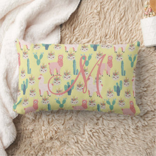Monogramm Anfangsbuchstabe Rosa Gelbe Lama Kinderz Lendenkissen