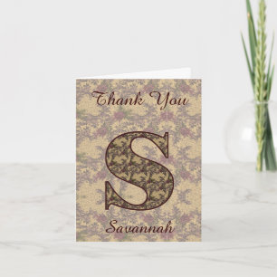 Monogramm Anfangsbuchstabe S Elegant Vintage Blume Dankeskarte